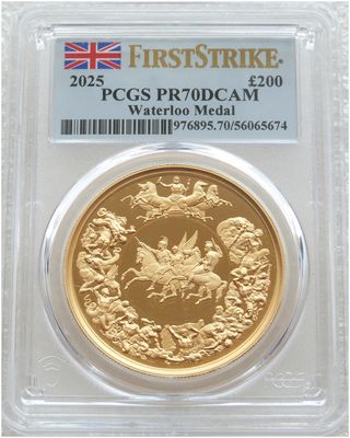 2025 Great Engravers Pistrucci Waterloo Victory Medal £200 Gold Proof 2oz Coin PCGS PR70 DCAM First Strike