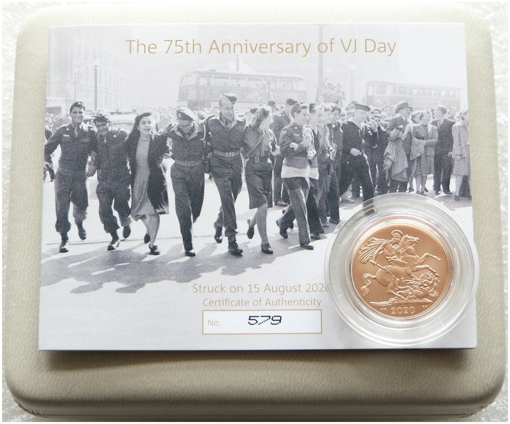 2020 Struck on the Day VJ-Day Full Sovereign Gold Matte Coin Box Coa