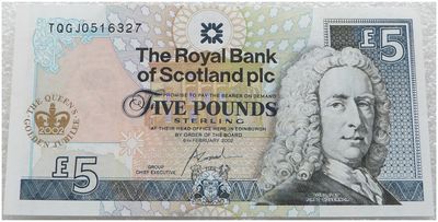 2002 Royal Bank of Scotland Golden Jubilee £5 Five Pound Banknote Uncirculated