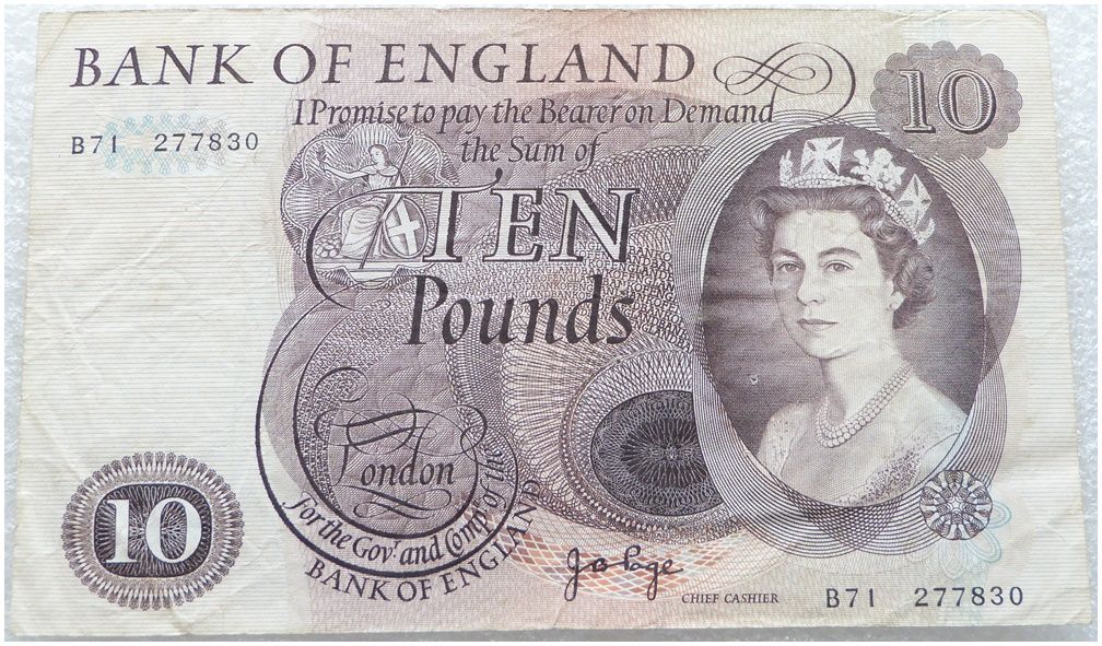 1970 - 1975 Bank of England J B Page Brown £10 Ten Pound Banknote (A91 to C90)