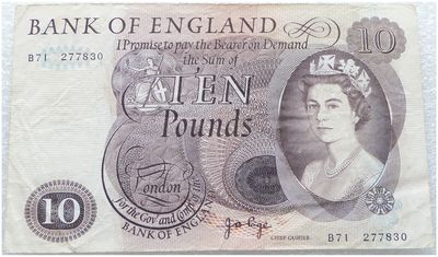 1970 - 1975 Bank of England J B Page Brown £10 Ten Pound Banknote (A91 to C90)