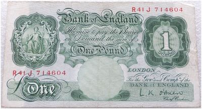 1960 - 1963 Bank of England L K O'Brien Green £1 One Pound Banknote (A01 to Z99)