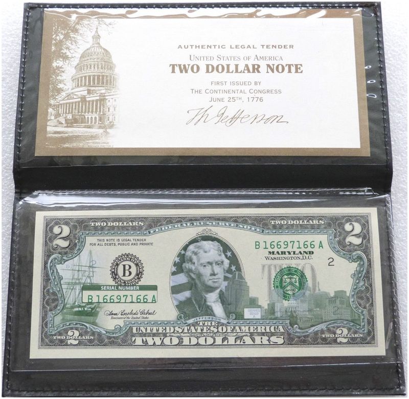2003 American Federal Reserve $2 Banknote Maryland State Overlay