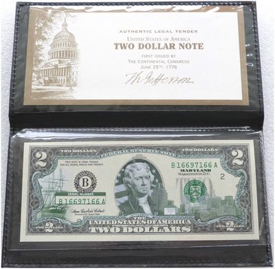 2003 American Federal Reserve $2 Banknote Maryland State Overlay