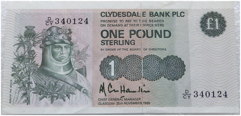 1985 Clydesdale Bank Robert the Bruce £1 One Pound Banknote Uncirculated