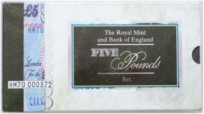 1996 Queens 70th Birthday £5 Brilliant Uncirculated Coin £5 Banknote Set