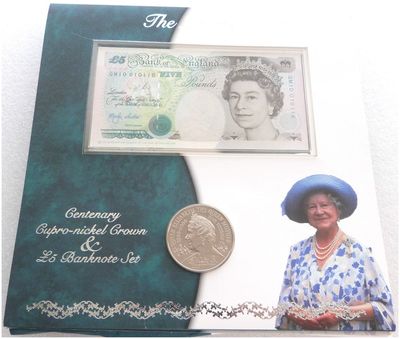 2000 Queen Mother Centenary £5 Brilliant Uncirculated Coin £5 Five Pound Banknote Set