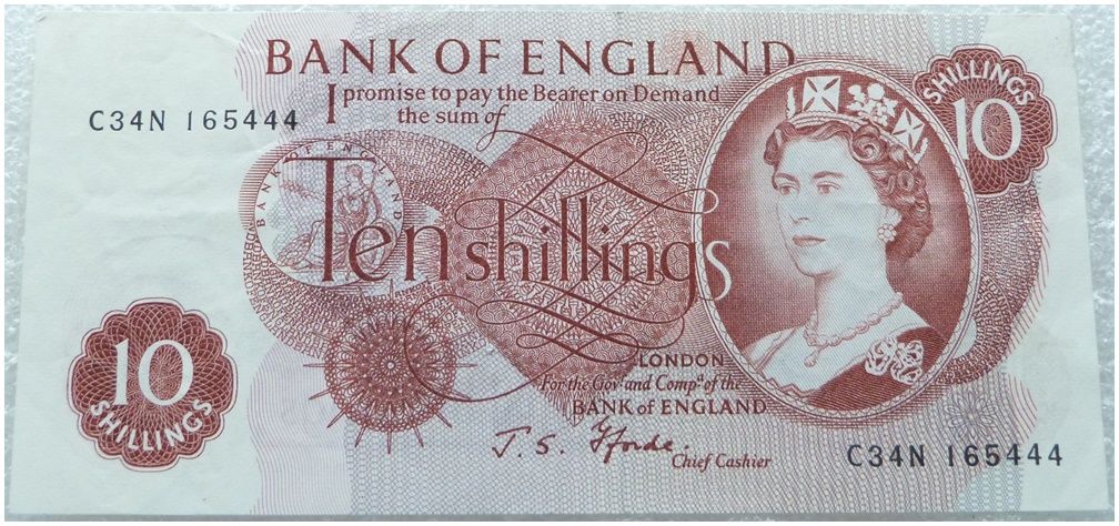 1967 - 1970 Bank of England J S Fforde Red 10 Shilling Banknote