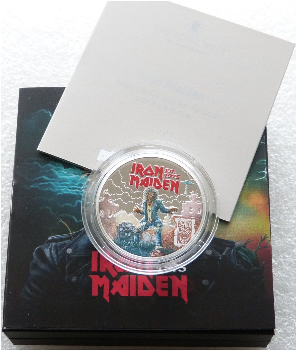 2025 Music Legends Iron Maiden £2 Silver Proof 1oz Coin Box Coa