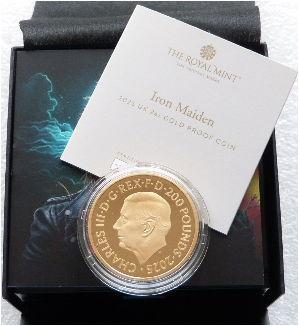 2025 Music Legends Iron Maiden £200 Gold Proof 2oz Coin Box Coa