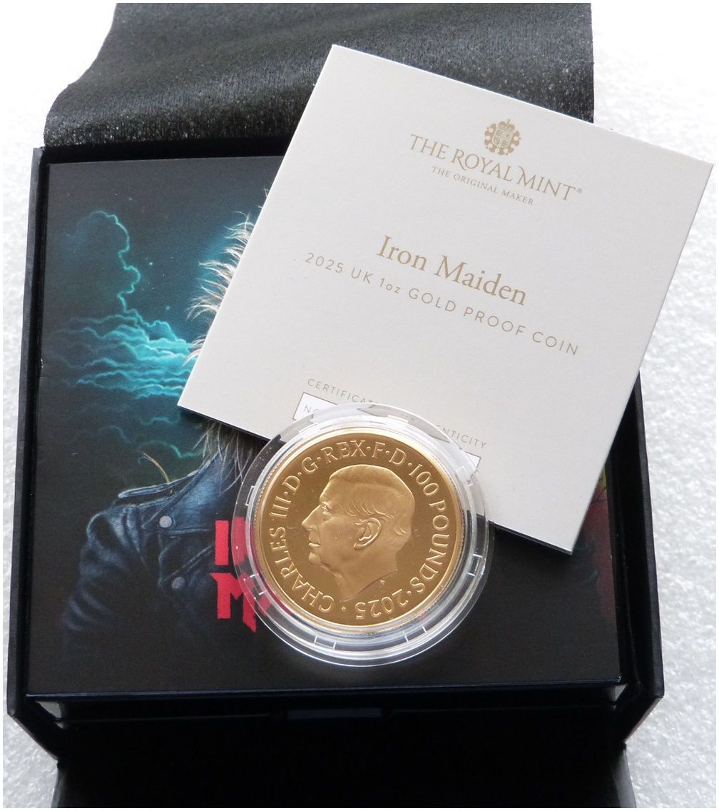 2025 Music Legends Iron Maiden £100 Gold Proof 1oz Coin Box Coa