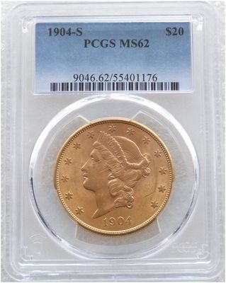 1904-S American Eagle Liberty Head $20 Double Eagle Gold Coin PCGS MS62 1904-S American Eagle Liberty Head $20 Double Eagle Gold Coin PCGS MS62