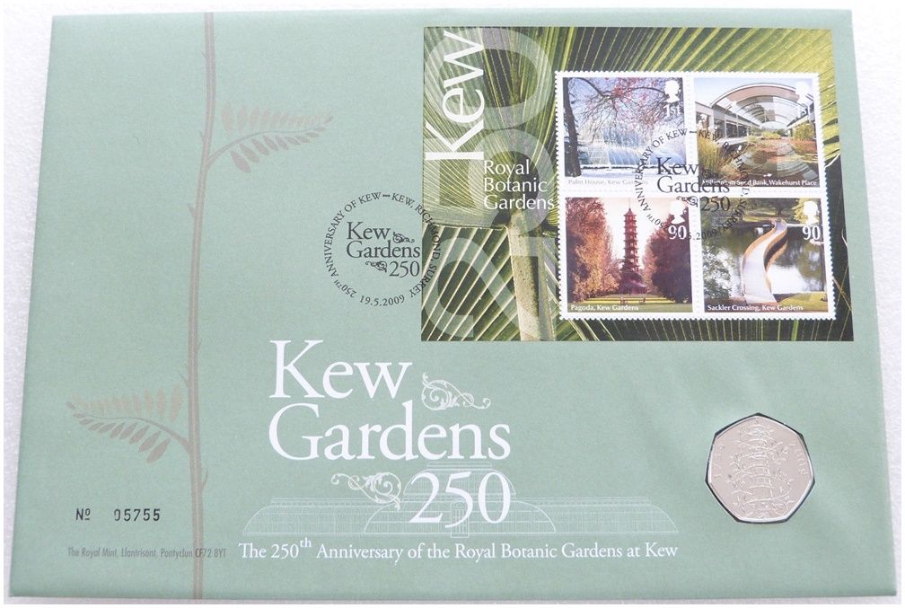2009 Kew Gardens 50p Brilliant Uncirculated Coin First Day Cover