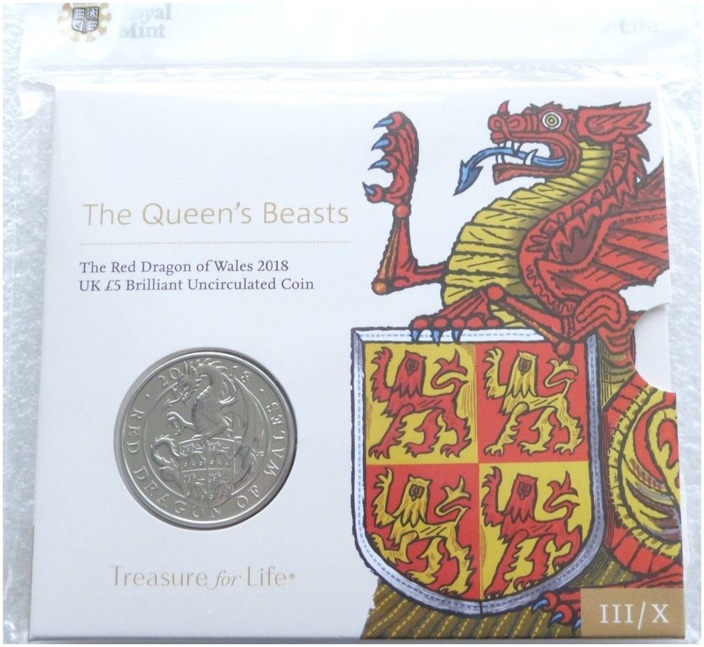 2018 Queens Beasts Red Dragon of Wales £5 Brilliant Uncirculated Coin Pack Sealed - Las Coin 2018 Queens Beasts Red Dragon of Wales £5 Brilliant Uncirculated Coin Pack Sealed - Las Coin