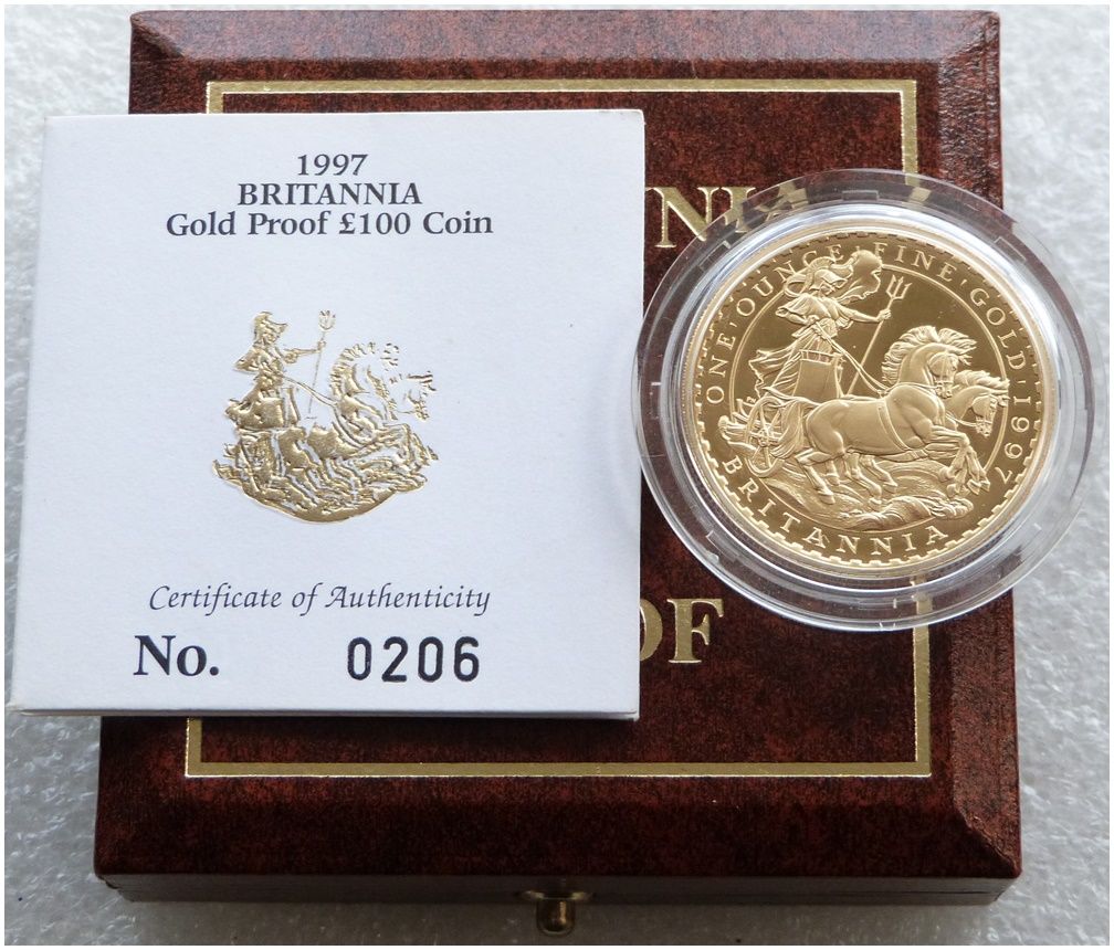 1997 Britannia £100 Gold Proof 1oz Coin Box Coa - Mintage 164