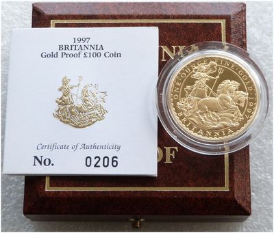 1997 Britannia £100 Gold Proof 1oz Coin Box Coa - Mintage 164 1997 Britannia £100 Gold Proof 1oz Coin Box Coa - Mintage 164