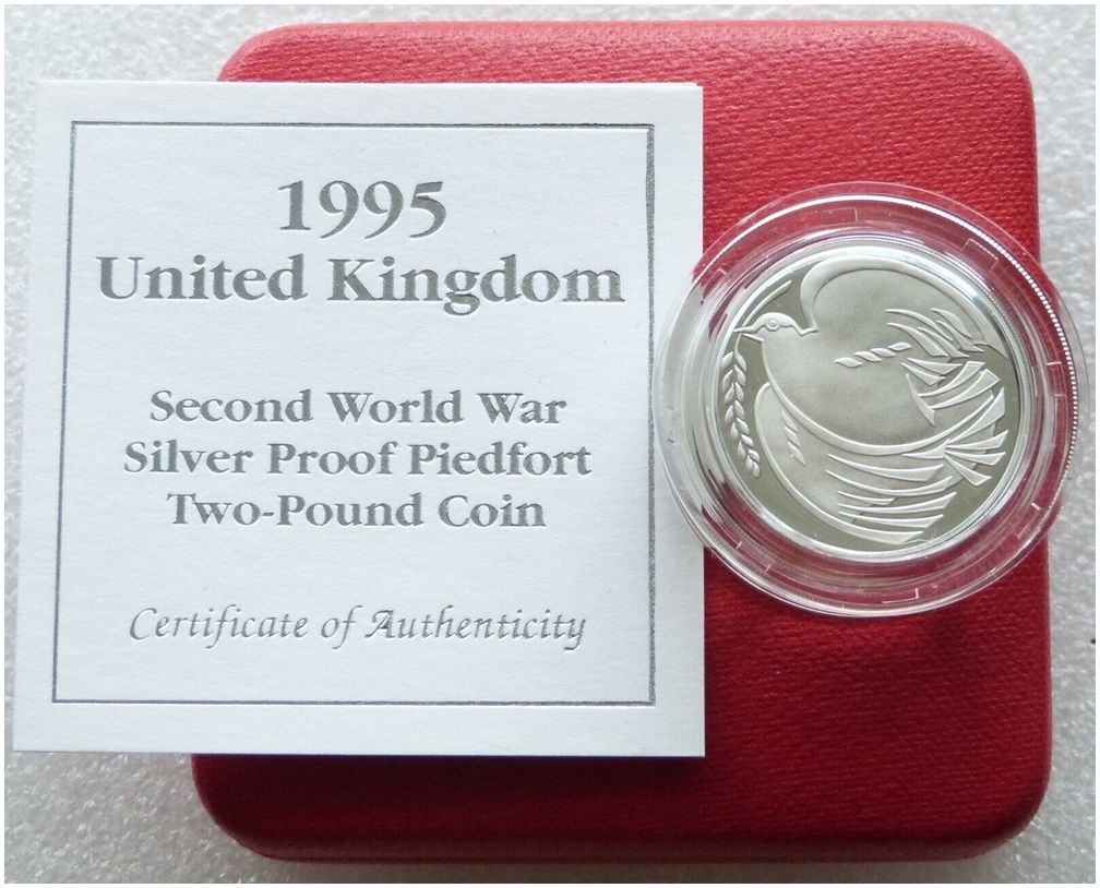 1995 End of Second World War Dove Piedfort £2 Silver Proof Coin Box Coa