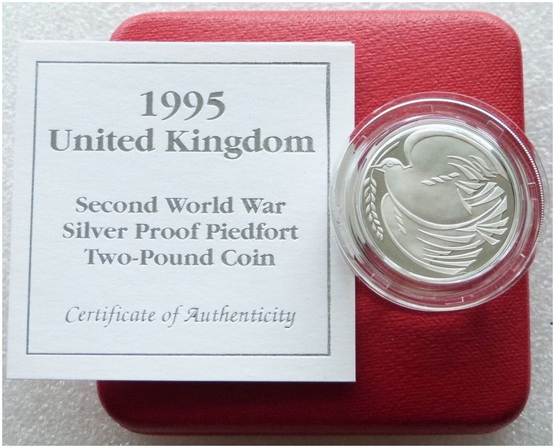 1995 End of Second World War Dove Piedfort £2 Silver Proof Coin Box Coa 1995 End of Second World War Dove Piedfort £2 Silver Proof Coin Box Coa