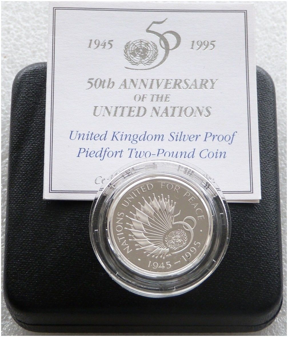 1995 United Nations Piedfort £2 Silver Proof Coin Box Coa