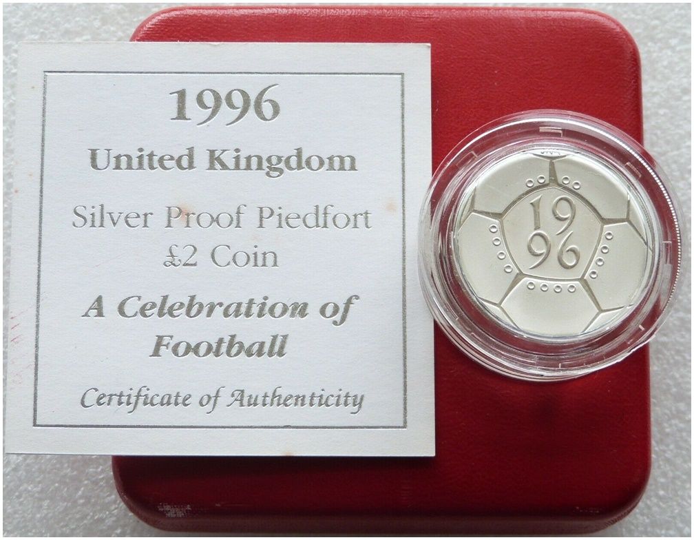1996 Celebration of Football Piedfort £2 Silver Proof Coin Box Coa