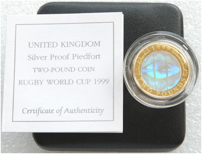 1999 Rugby World Cup Hologram Piedfort £2 Silver Proof Coin Box Coa
