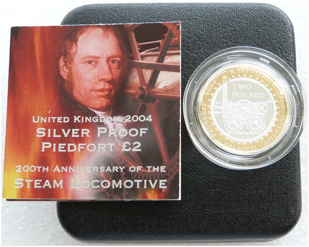 2004 Trevithick Steam Locomotive Piedfort £2 Silver Proof Coin Box Coa