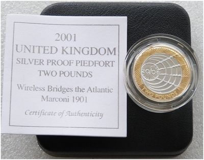 2001 Marconi Piedfort £2 Silver Proof Coin Box Coa 2001 Marconi Piedfort £2 Silver Proof Coin Box Coa
