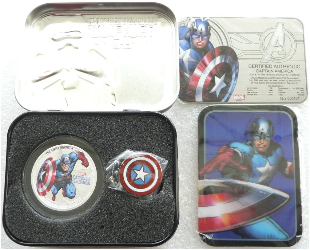 2014 Niue Marvel The Avengers Captain America $2 Silver Proof 1oz Coin Box Coa 2014 Niue Marvel The Avengers Captain America $2 Silver Proof 1oz Coin Box Coa