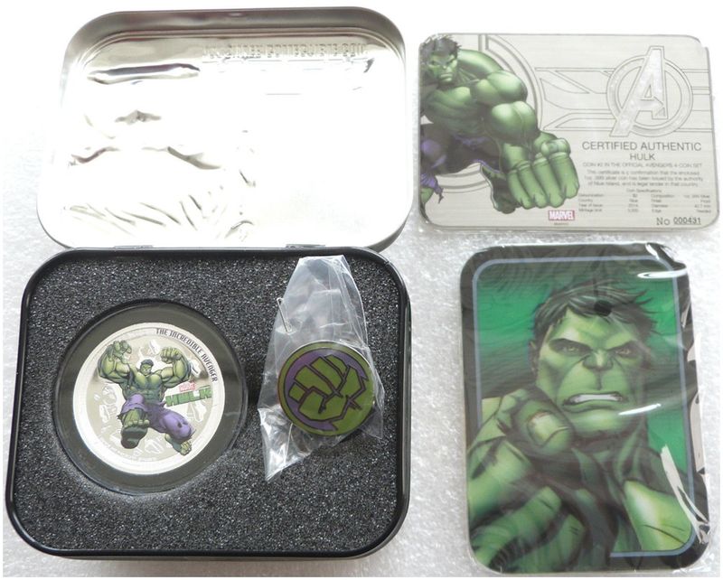 2014 Niue Marvel The Avengers Hulk $2 Silver Proof 1oz Coin Box Coa