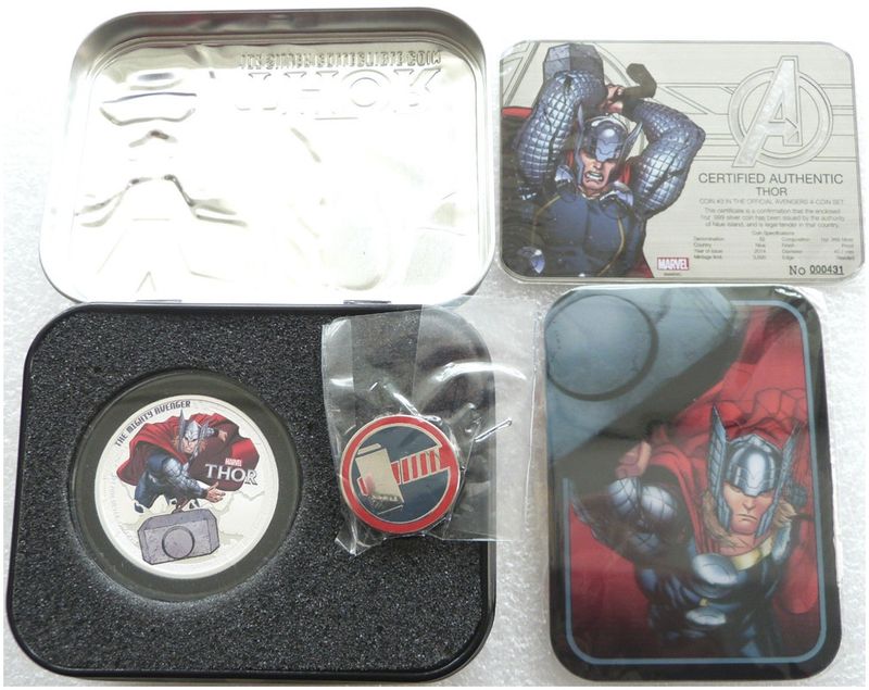 2014 Niue Marvel The Avengers Thor $2 Silver Proof 1oz Coin Box Coa