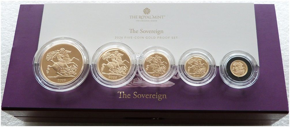 2026 St George and the Dragon Sovereign Gold Proof 5 Coin Set Box Coa 2026 St George and the Dragon Sovereign Gold Proof 5 Coin Set Box Coa