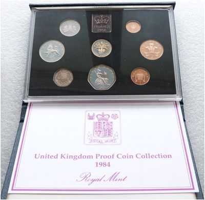 1984 Royal Mint Standard Proof 8 Coin Set Blue Case Coa 1984 Royal Mint Standard Proof 8 Coin Set Blue Case Coa