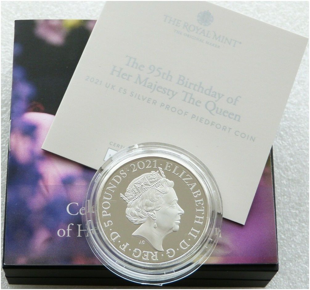 2021 Queens 95th Birthday Piedfort £5 Silver Proof Coin Box Coa