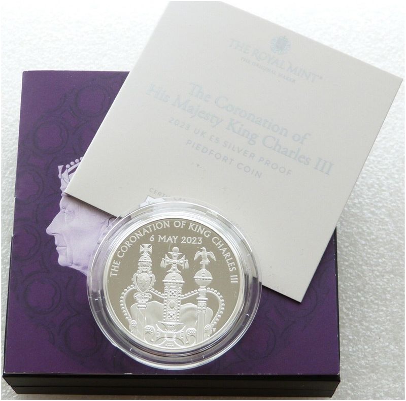 2023 King Charles III Coronation Piedfort £5 Five Pound Silver Proof Coin Box Coa