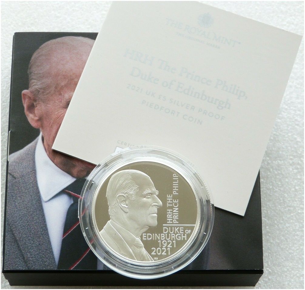 2021 Prince Philip Memorial Piedfort £5 Silver Proof Coin Box Coa