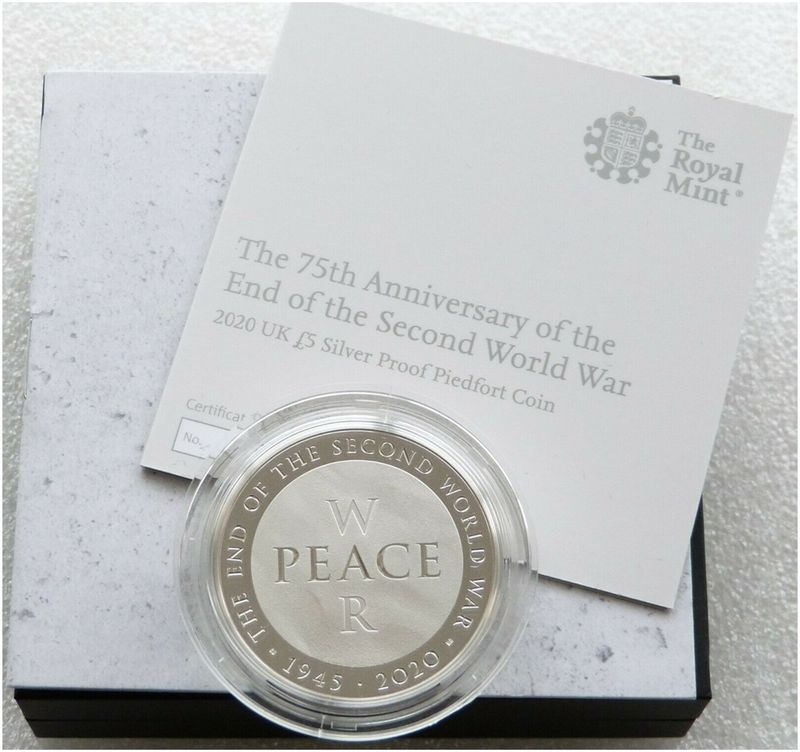 2020 End of Second World War Piedfort £5 Silver Proof Coin Box Coa