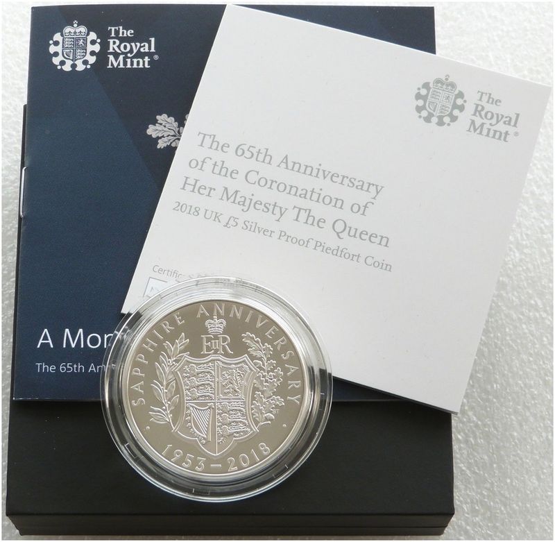 2018 Sapphire Coronation Piedfort £5 Silver Proof Coin Box Coa