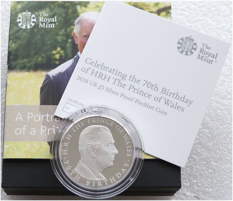 2018 Prince Charles of Wales Piedfort £5 Silver Proof Coin Box Coa