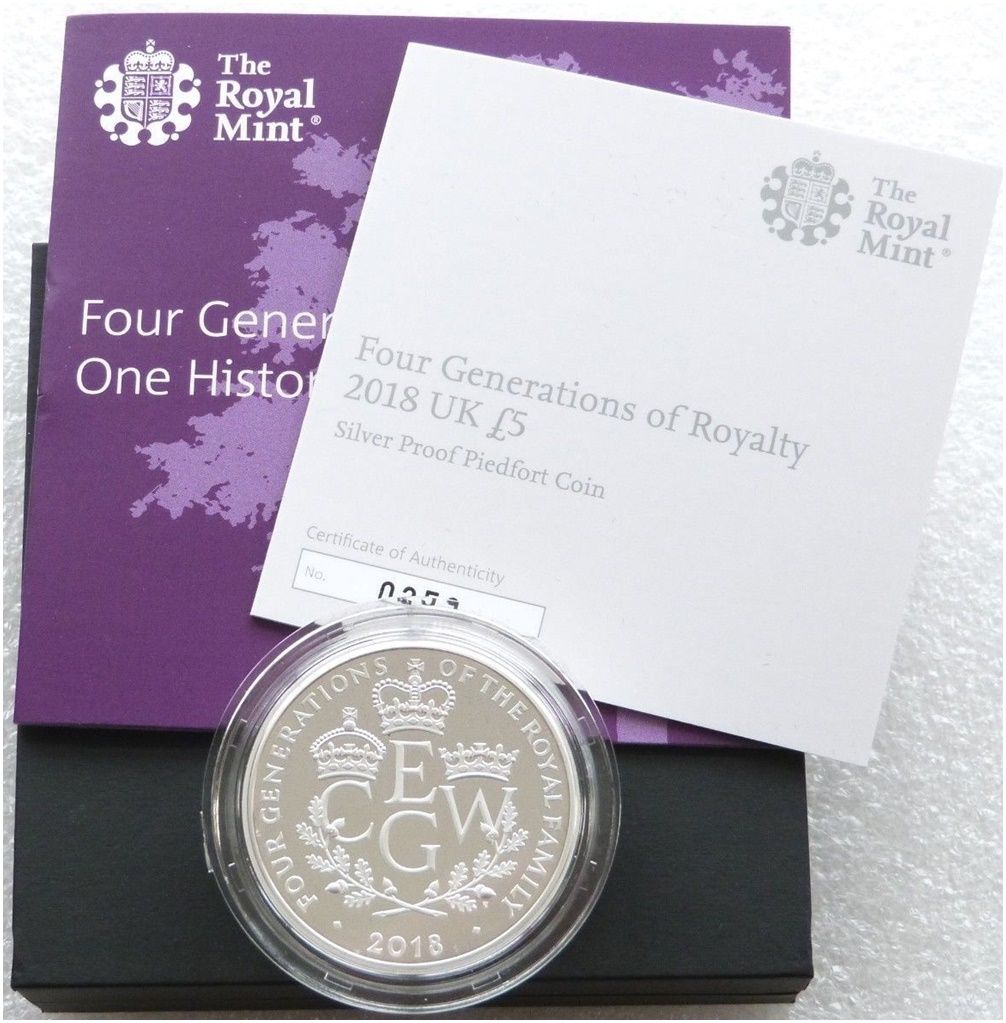 2018 Four Generations of Royalty Piedfort £5 Silver Proof Coin Box Coa