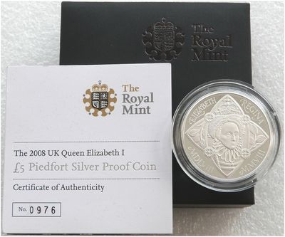 2008 Elizabeth I Piedfort £5 Silver Proof Coin Box Coa