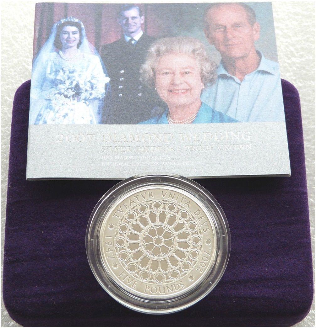 2007 Diamond Wedding Piedfort £5 Silver Proof Coin Box Coa