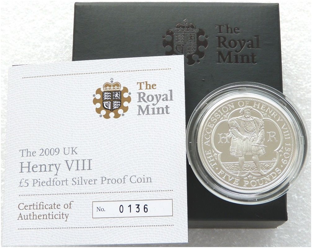 2009 King Henry VIII Piedfort £5 Silver Proof Coin Box Coa