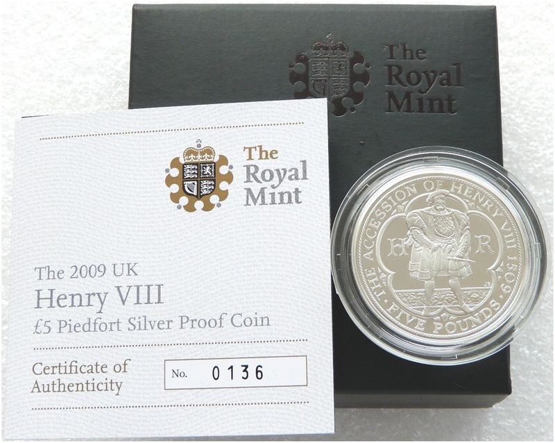 2009 King Henry VIII Piedfort £5 Silver Proof Coin Box Coa