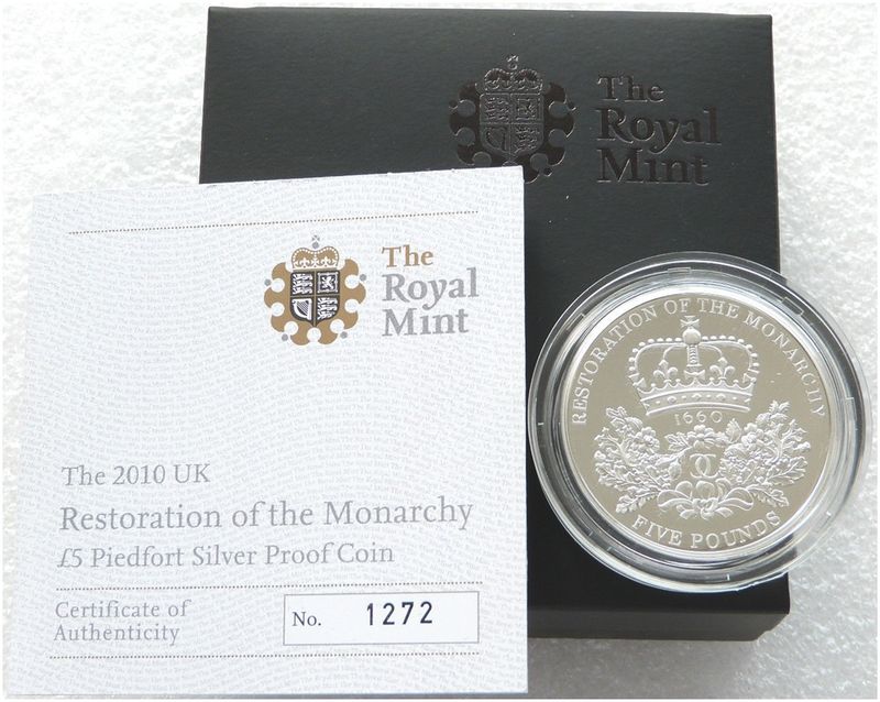 2010 Restoration of the Monarchy Piedfort £5 Silver Proof Coin Box Coa