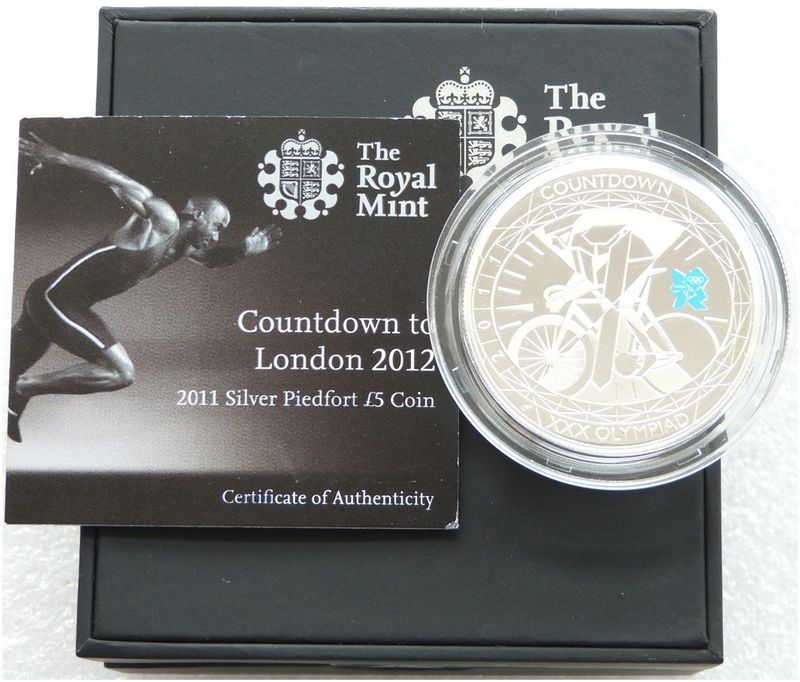 2011 London Olympic Games Countdown Piedfort £5 Silver Proof Coin Box Coa