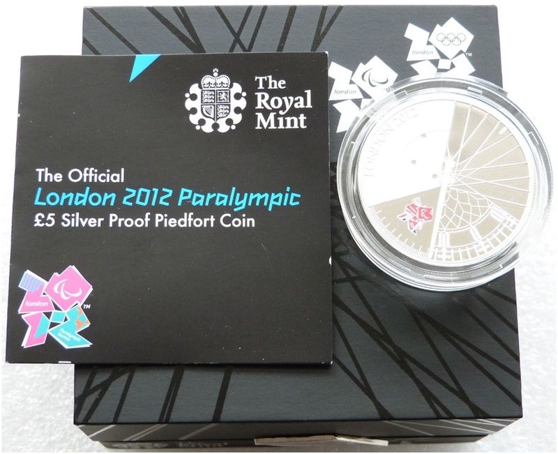 2012 London Paralympic Games Piedfort £5 Silver Proof Coin Box Coa