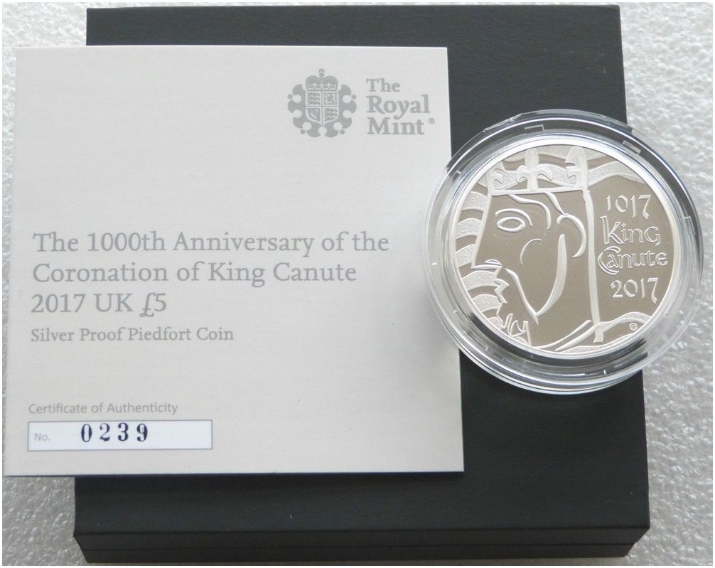 2017 King Canute Coronation Piedfort £5 Silver Proof Coin Box Coa