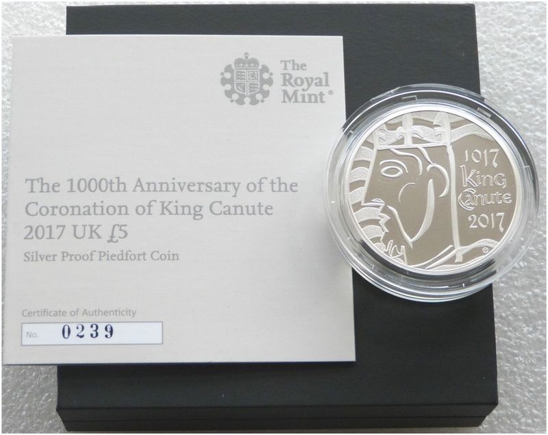2017 King Canute Coronation Piedfort £5 Silver Proof Coin Box Coa
