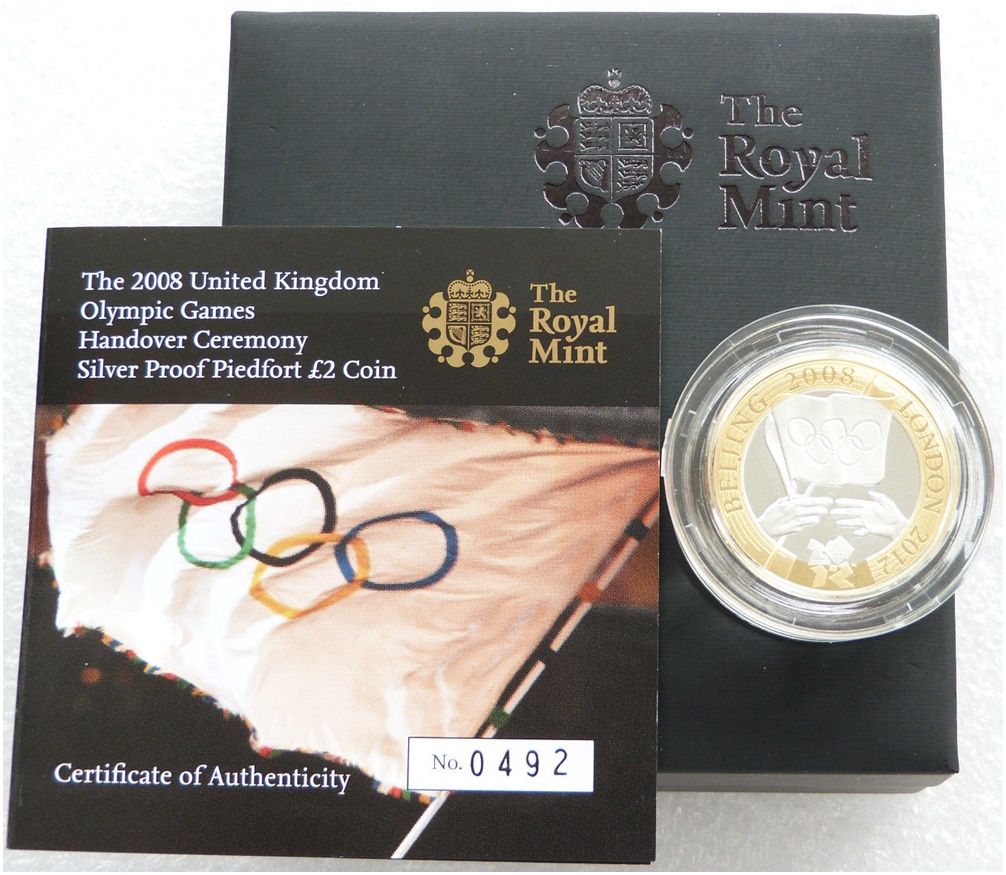 2008 London Olympic Games Handover Piedfort £2 Silver Proof Coin Box Coa