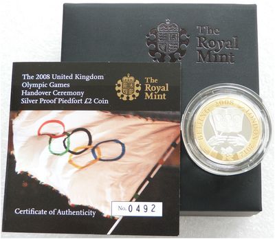 2008 London Olympic Games Handover Piedfort £2 Silver Proof Coin Box Coa 2008 London Olympic Games Handover Piedfort £2 Silver Proof Coin Box Coa